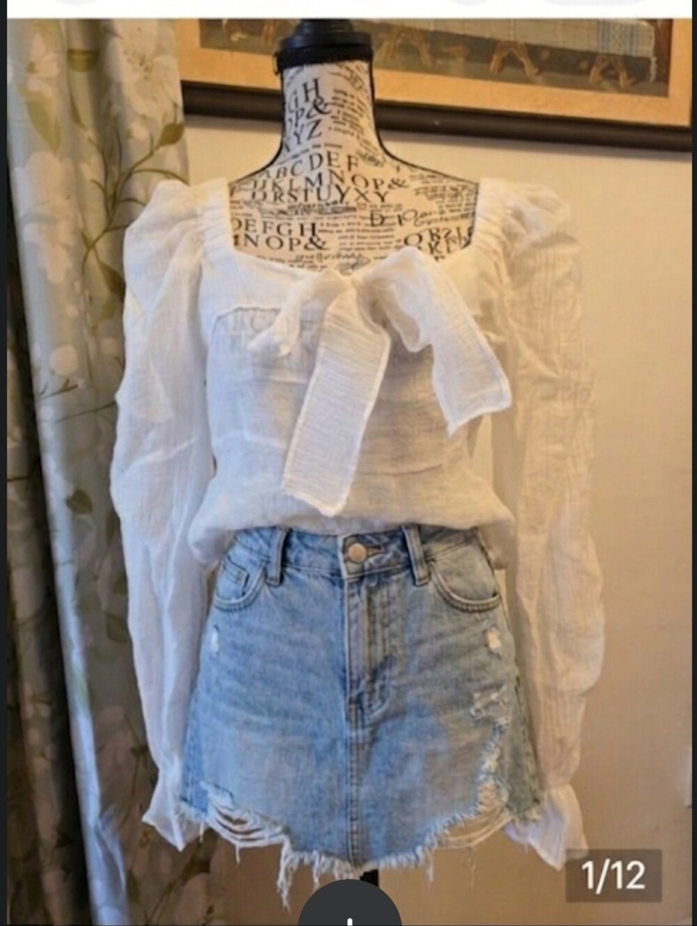 Women's White Tie-Front Peasant Blouse